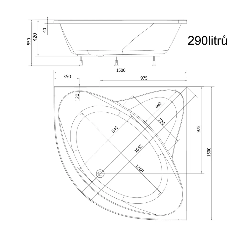 DYJE rohová vana 150x150x42cm, bílá